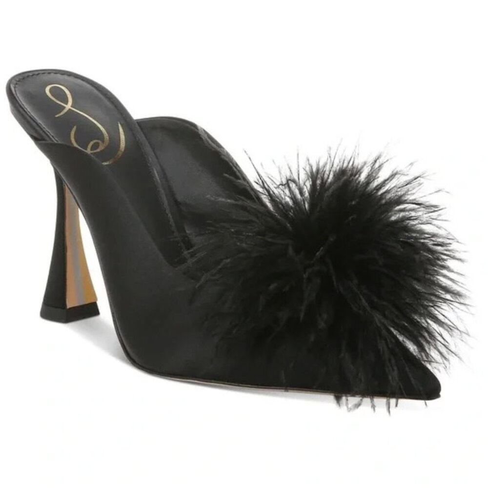 SAM EDELMAN ANTHONY BLACK SATIN MULE PUMP - Size 10/10.5